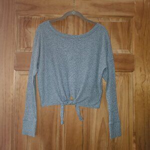 Abercrombie & Fitch Gray Ribbed Boatneck Tie Front Long Sleeve Top